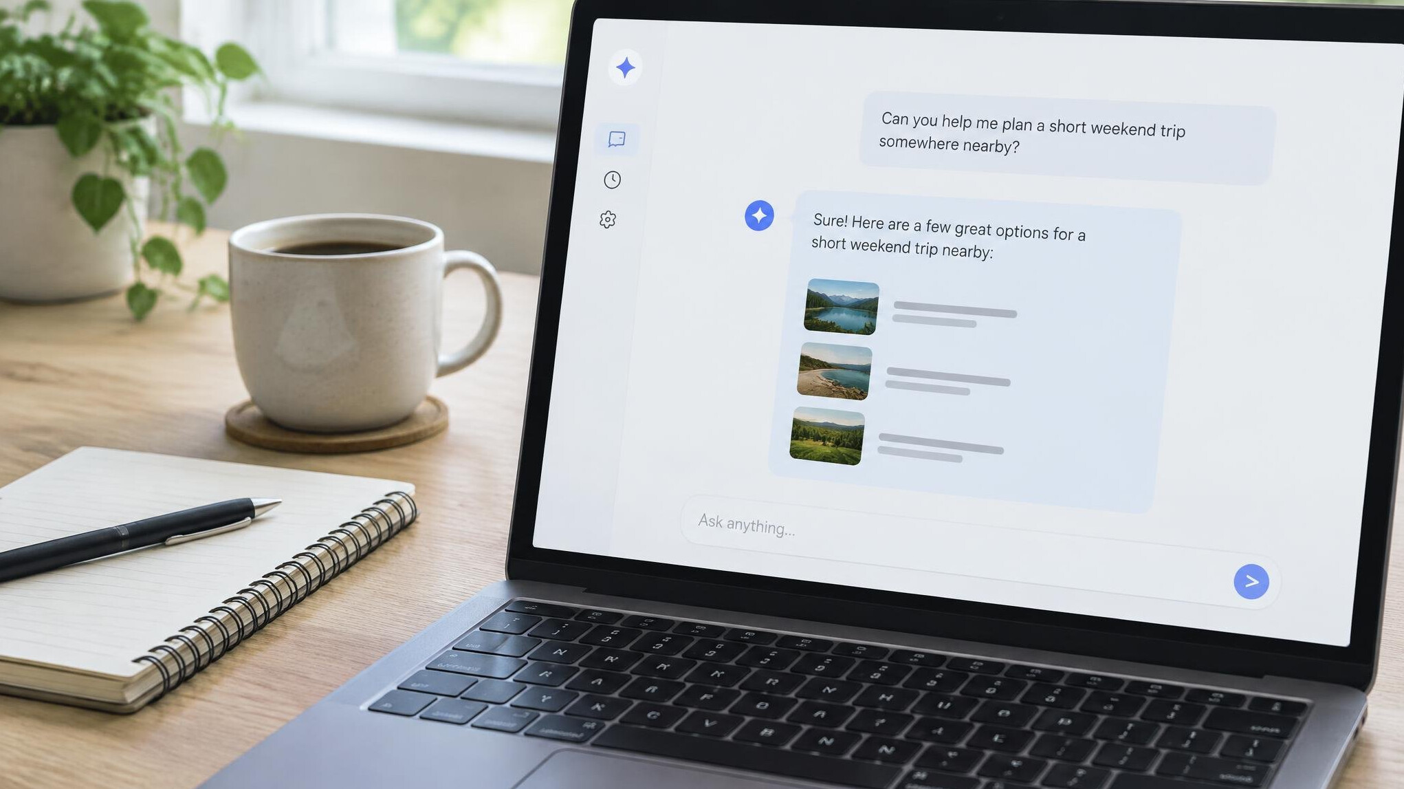 Smartphone and laptop showing an AI chat assistant answering a question